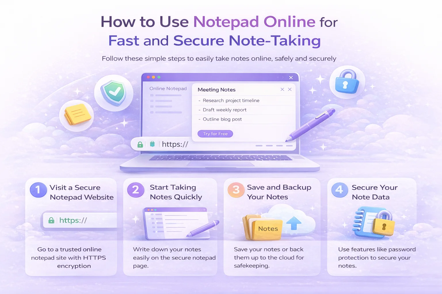 How to use notepad online interface showing the quick note tool features