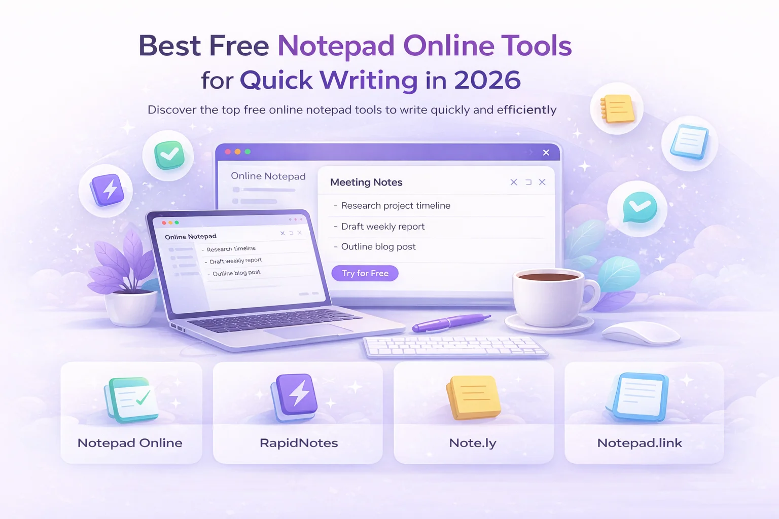 Free Notepad Online interface showing a clean online text editor for quick writing